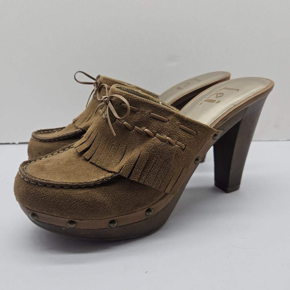 Vintage LEI Y2K Suede Fringe Chunky Platform Clog Mules Women’s 10